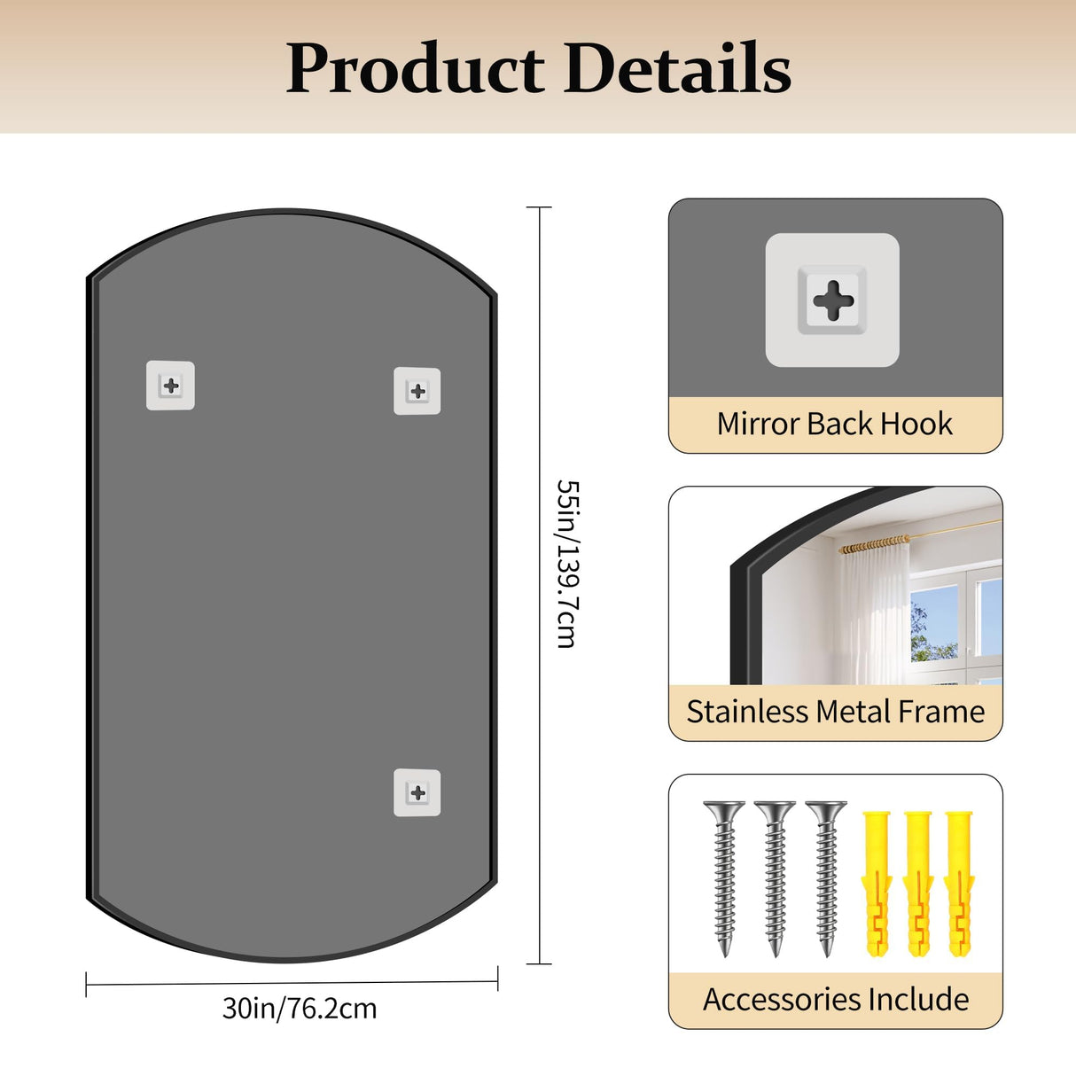 30x55 Inch Black Oval Bathroom Mirror with Thin Metal Frame