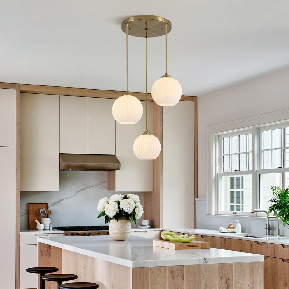 Lighting 3 Light Cluster Pendant Light Fixture Milk Glass Chandelier