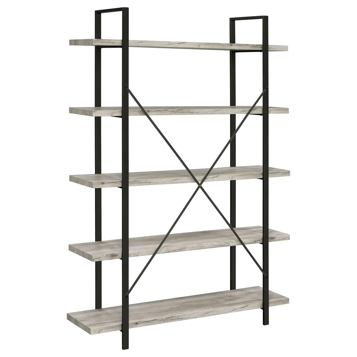 Cole 70-inch 5-Shelf Bookshelf Grey Driftwood and Gunmetal