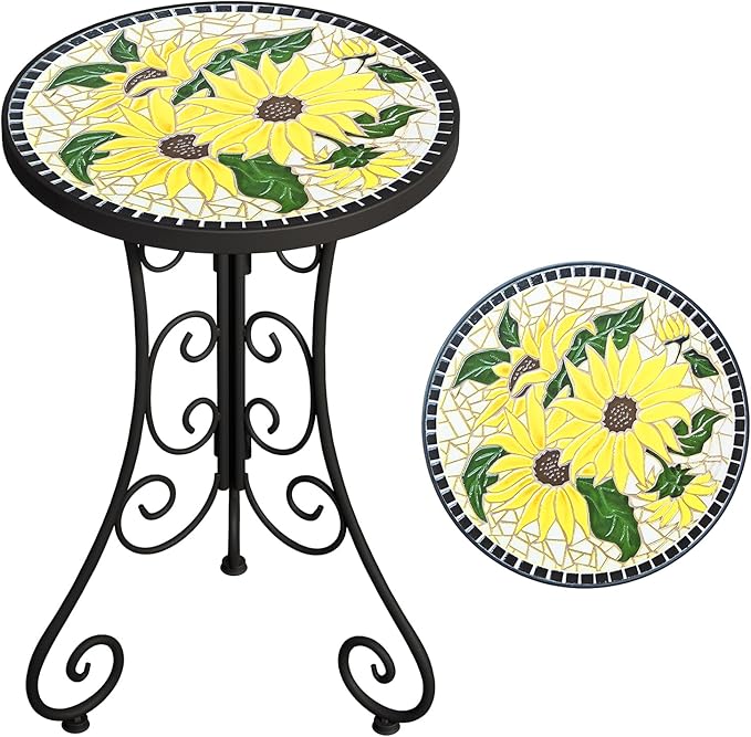 Mosaic Outdoor Side Table, Patio Side Table, Weather Resistant 14" Diameter 21" H Ceramic