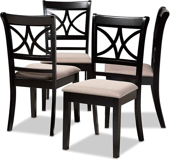Set and Dining Set Sand Fabric Upholstered and Espresso Brown Finished Wood 5-Piece