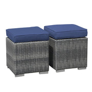 2 Pieces Assembled Outdoor Patio Ottoman, Indoor Outdoor All-Weather Grey Wicker