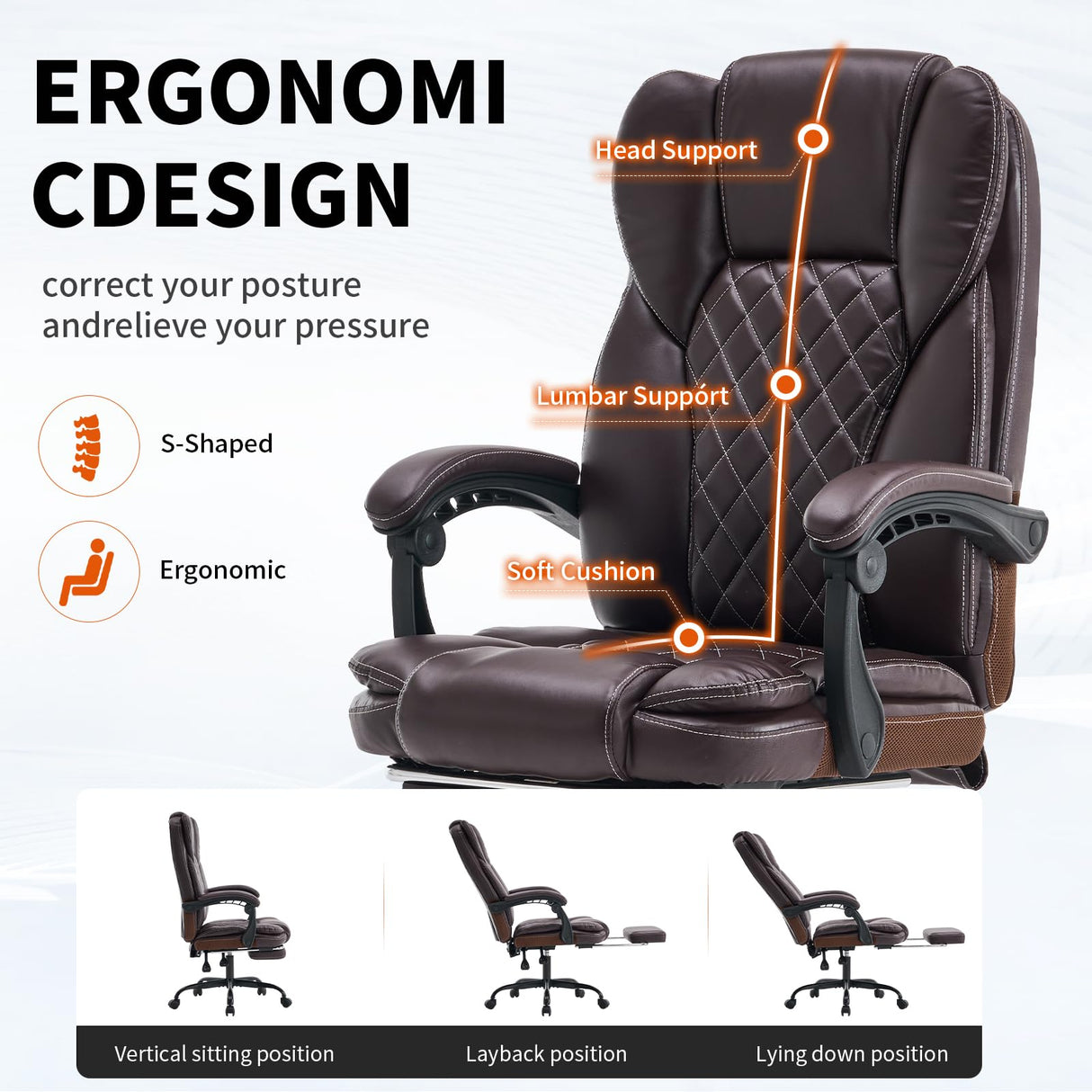 Big and Tall Executive Office Chair with Footrest - 400lbs Capacity