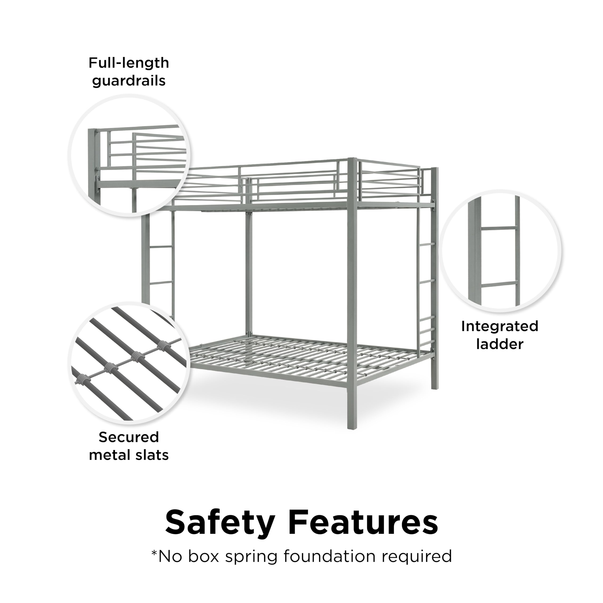Full Kids Metal Bunk Bed, Silver