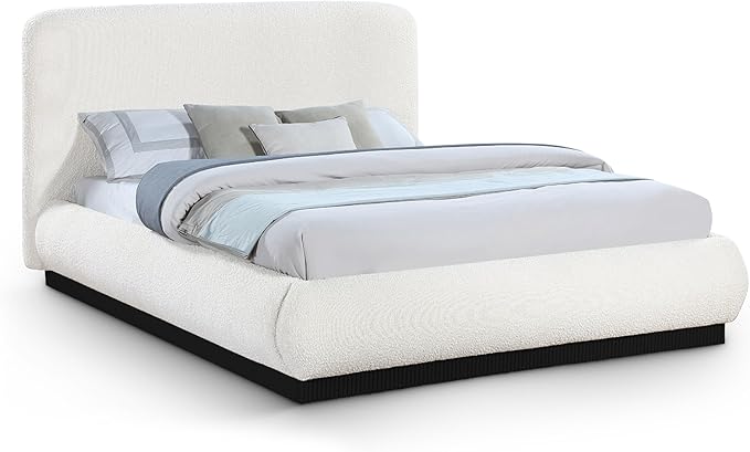 Black-K Rigby Collection Art Deco King Bed with Rich Black Boucle Fabric