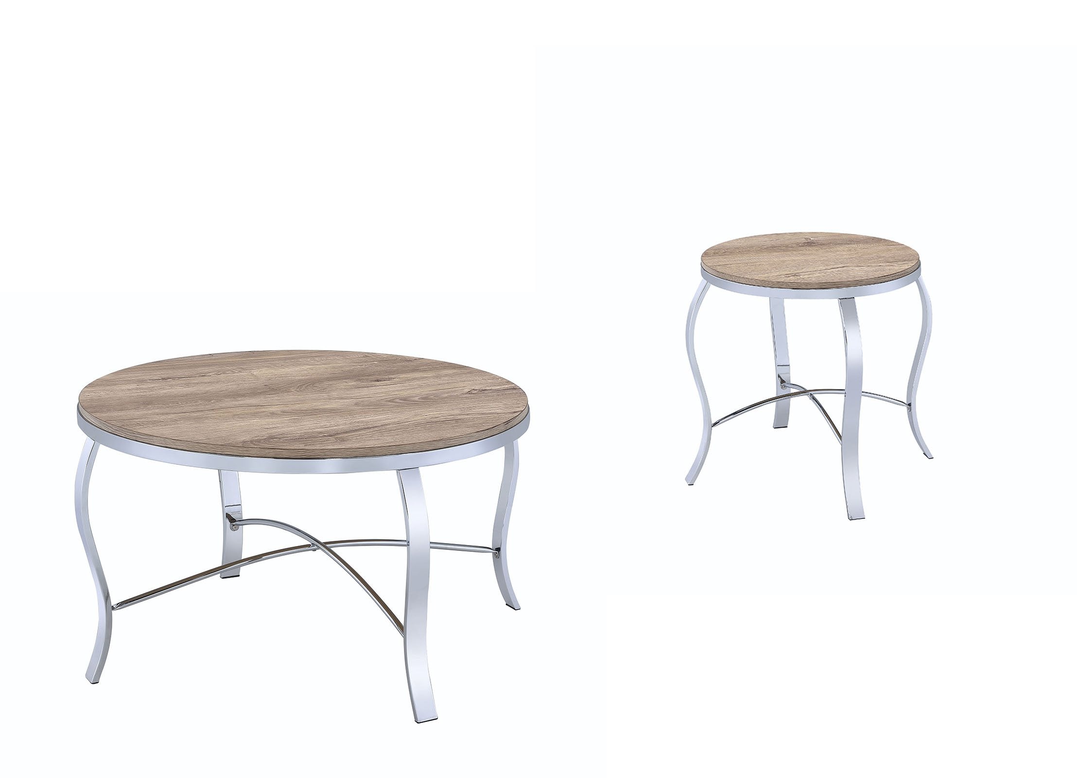 Malai 3-Piece Coffee/End Table Set in Weathered Light Oak and Chrome