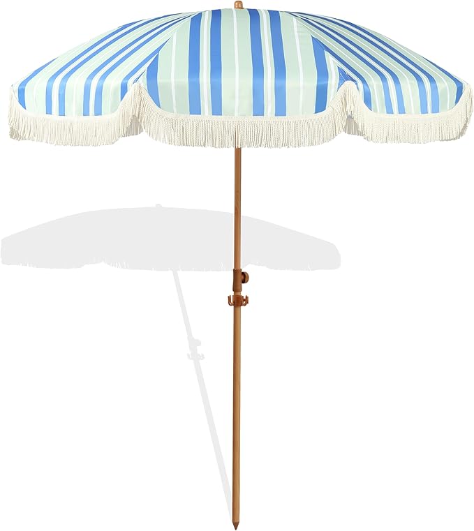 6.5ft Patio Umbrella with Fringe, Beach Umbrella, Fringe Umbrella Outdoor Patio