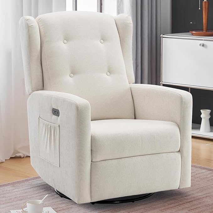 Sereno Electric Swivel Recliner – Power Rocker Glider Chair with USB Ports & Side Pocket