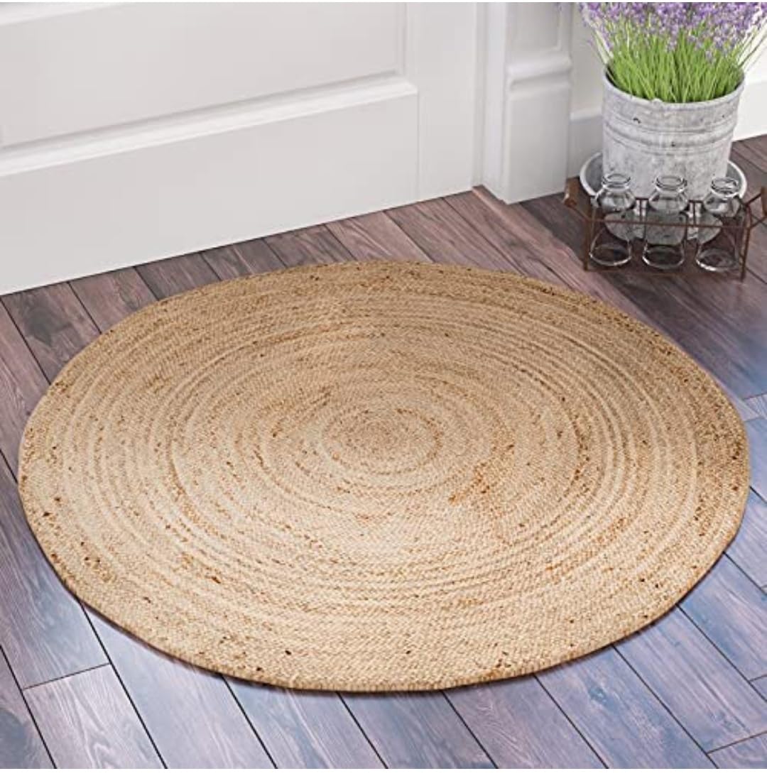 Jute Area Rug, Handmade Reversible Floor Carpet for Living Room, Bedroom