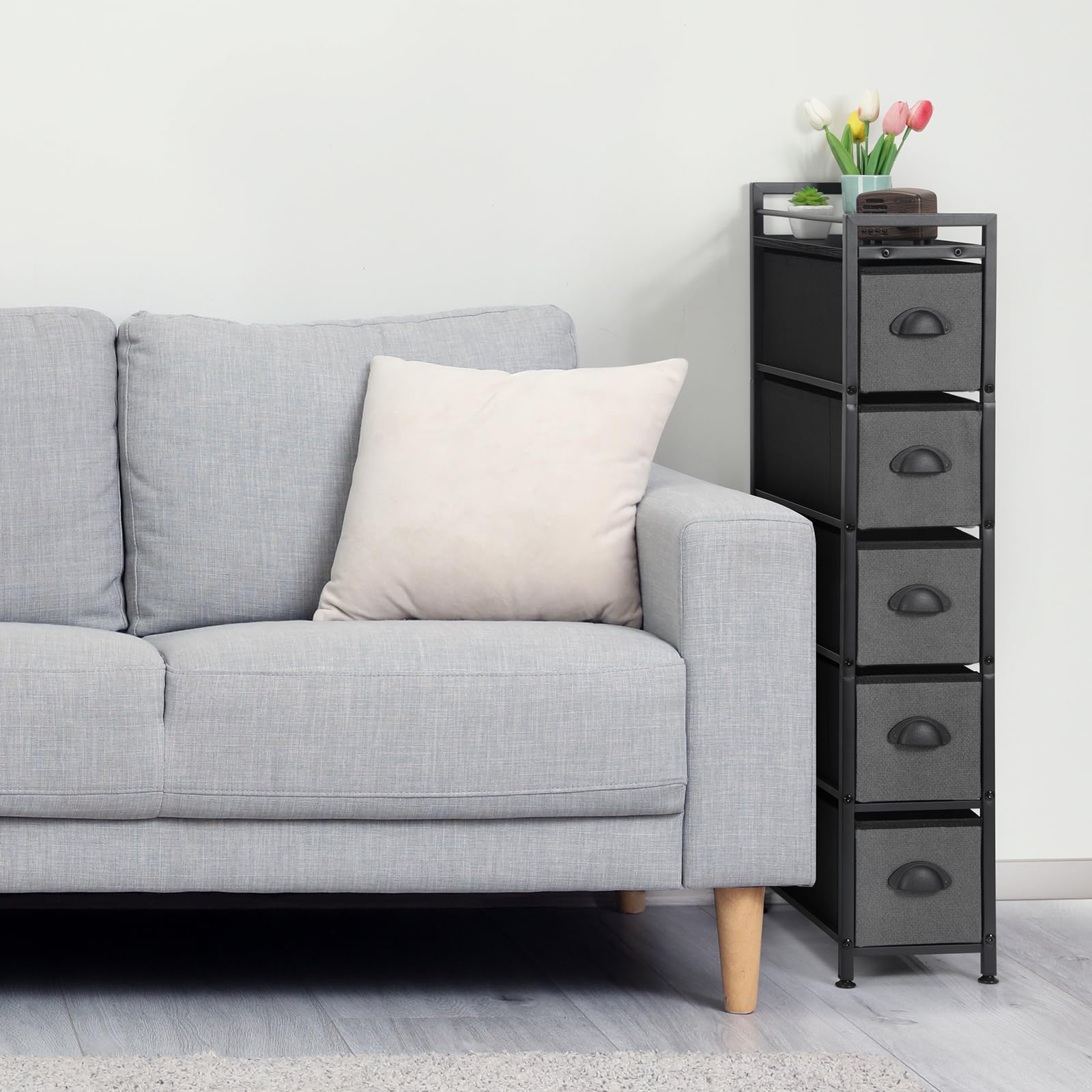 5 Drawers Narrow Dresser, Fabric Storage Cabinet