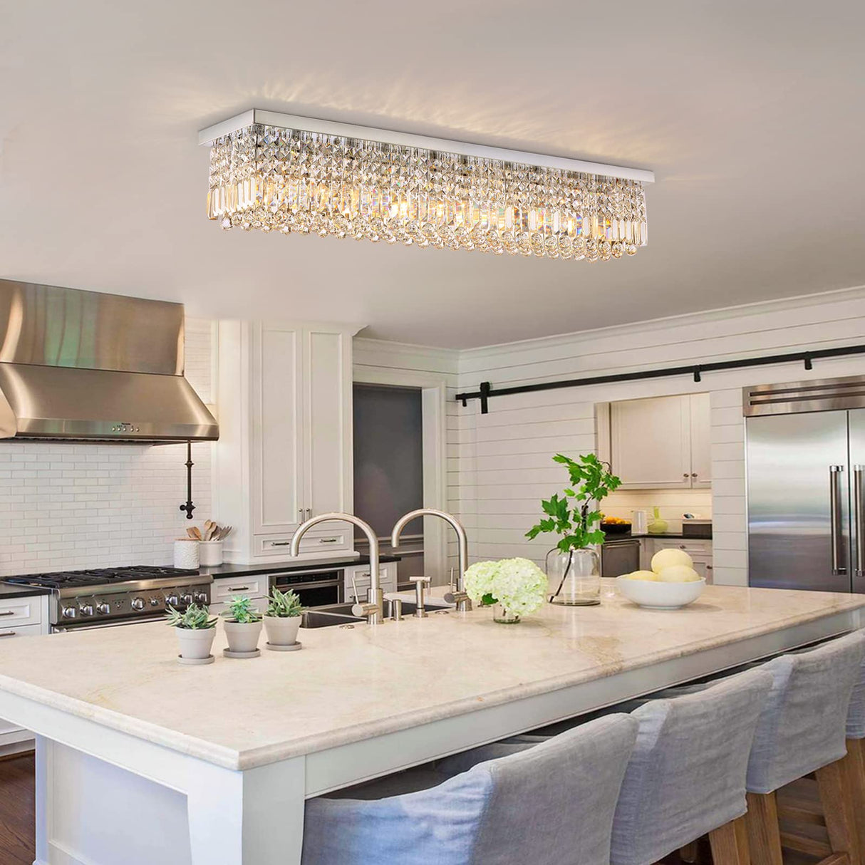 Rectangle Chandelier, Modern Crystal Raindrop Chandelier