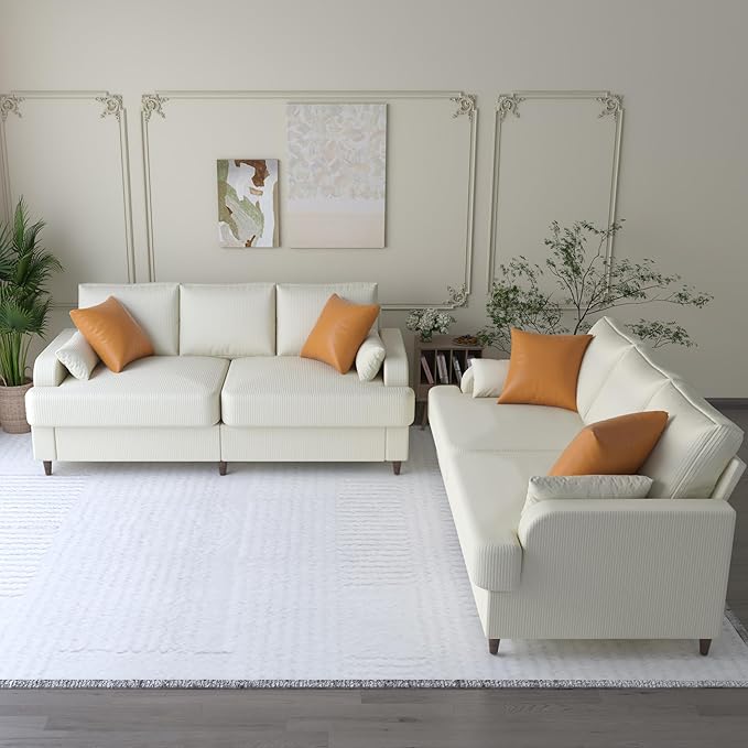 Modern Corduroy Sofa, Couch for Living Room, 3 Seater Sofa