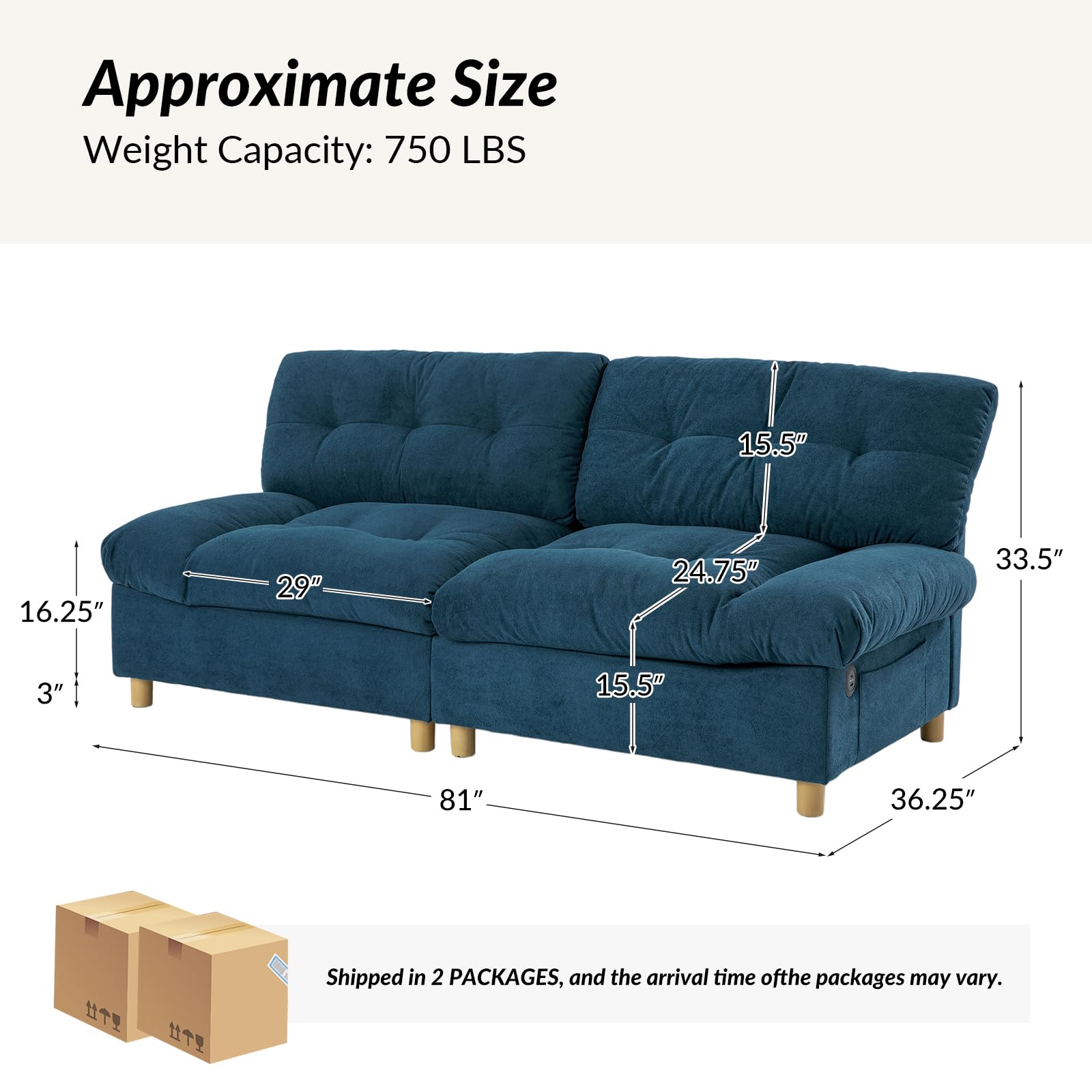 81'' Modern Cloud Couch, Overstuffed Chenille Loveseat Sofa with USB & Type C,