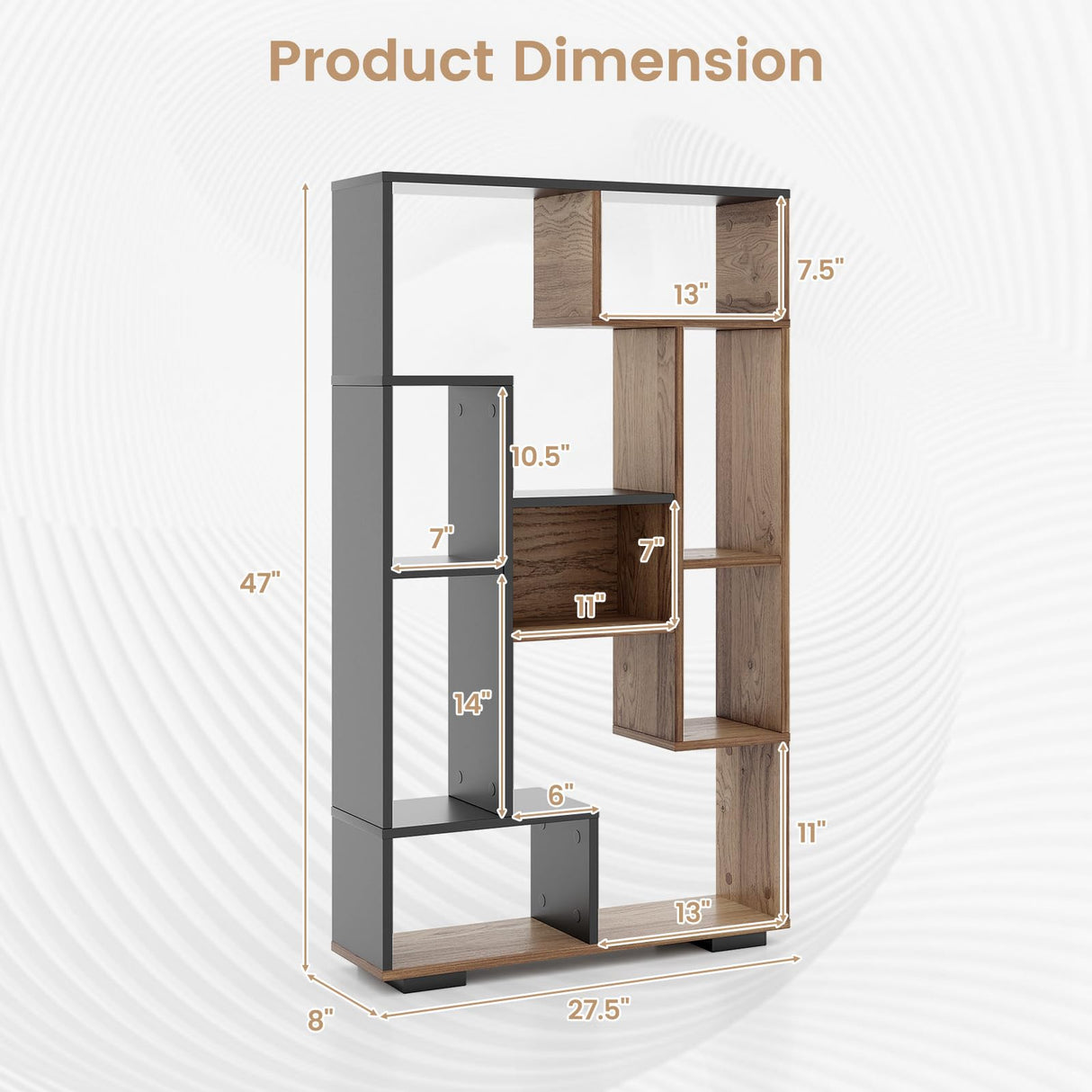Tangkula Geometric Bookshelf, 47 Inch Tall Bookcase with Multiple Open Shelves, Anti-Tipping Devices, Freestanding 9 Cubes Bookshelf Storage Display for Living Room Study Office (Black, 47")
