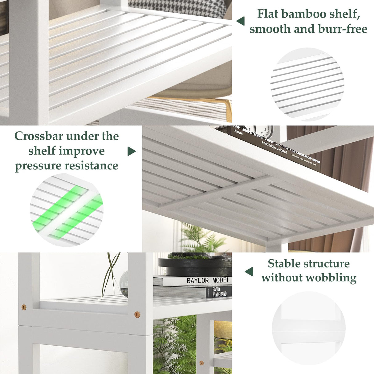 Homykic Double Wide Bamboo Bookshelf White, 6-Tier Large Open Bookcase with 12 Display Shelves, 6ft Tall Freestanding Book Shelf for Home Office, Bedroom, Living Room, Plants