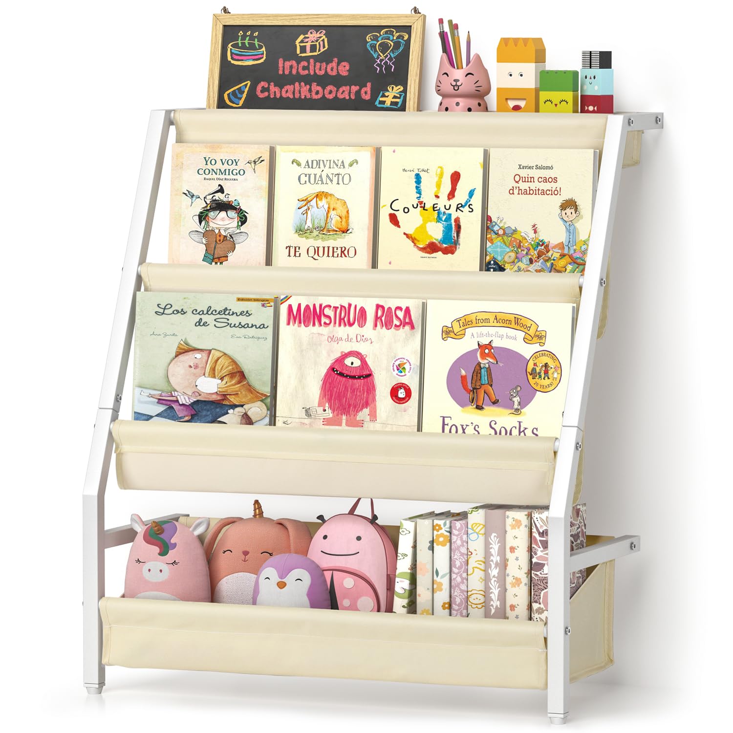 Kids Bookshelf with Chalkboard,Book Shelf for Kids Rooms,Nursery Book Shelves for Toddler Baby