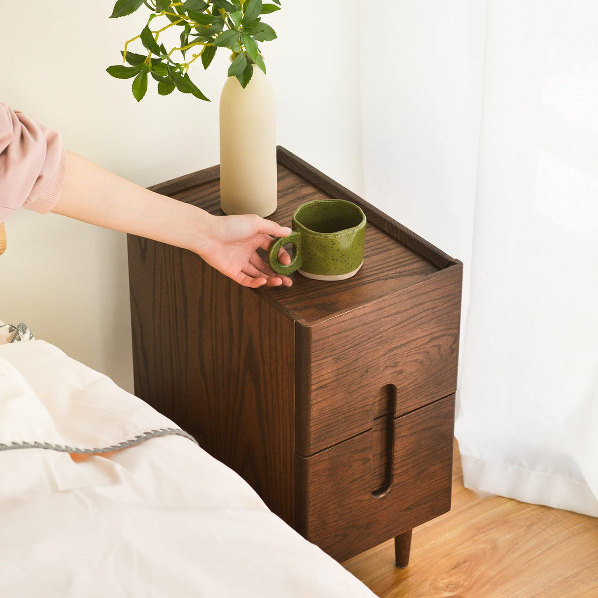 Mid Century Modern Nightstand, Solid Wood Night Table, Minimalist Nightstand