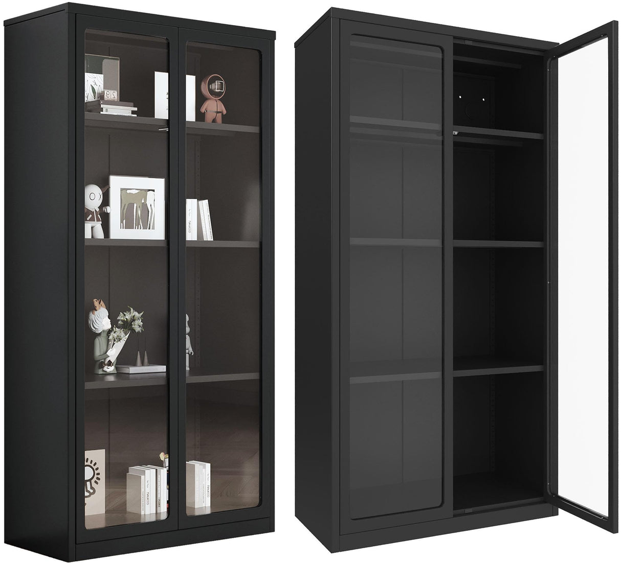 Storage Cabinet with Acrylic Glass Doors and Shelves, Metal Pantry Cabinet