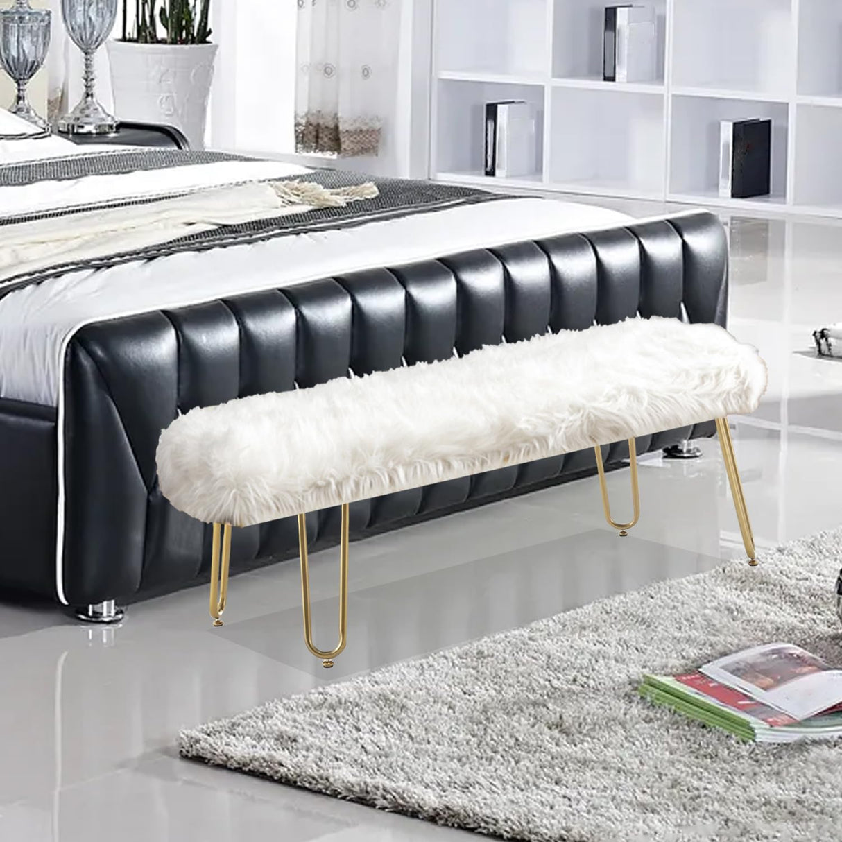 Ottoman Bench, Modern Upholstered End of Bed Bench