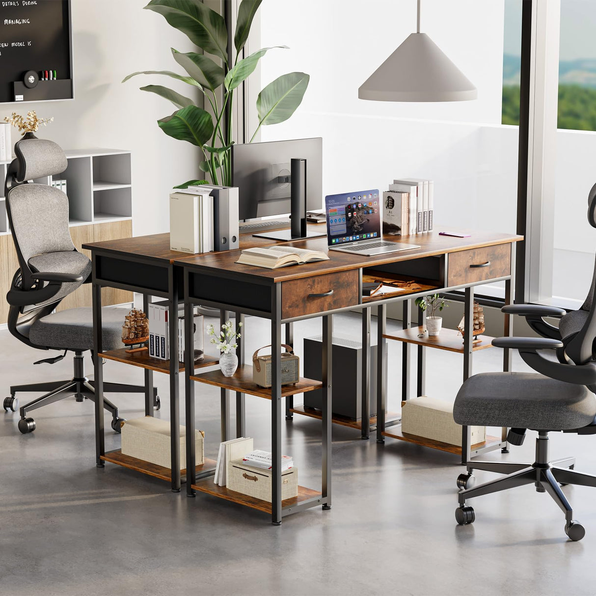 Computer Desk with Drawers Study Writing Table with Storage Bag Headphone