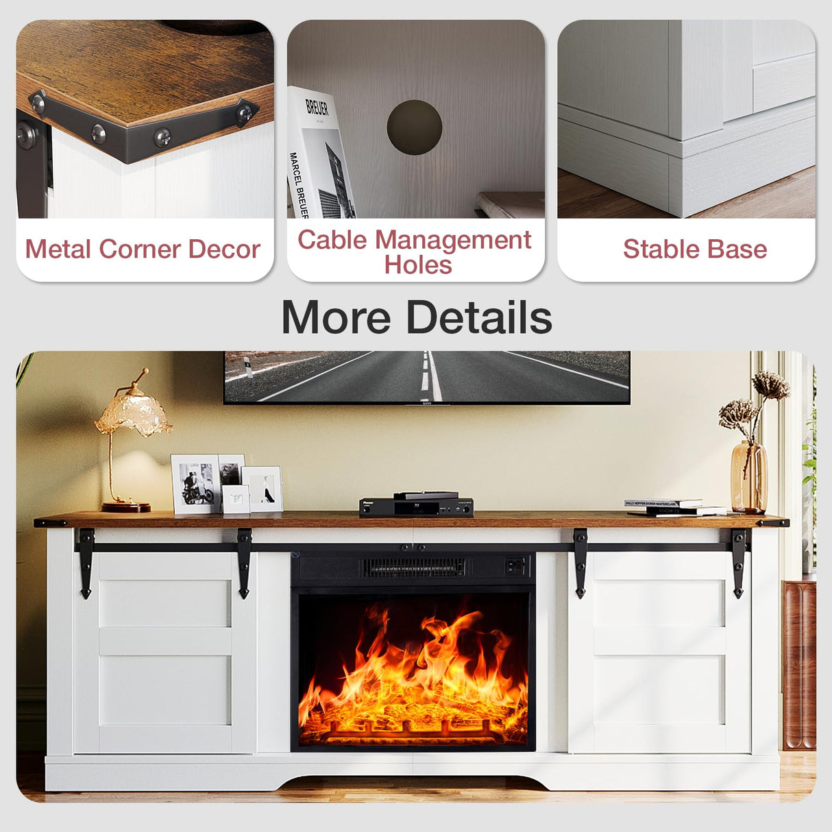 Fireplace TV Stand with 18” Electric Fireplace, 58” TV Console Stand