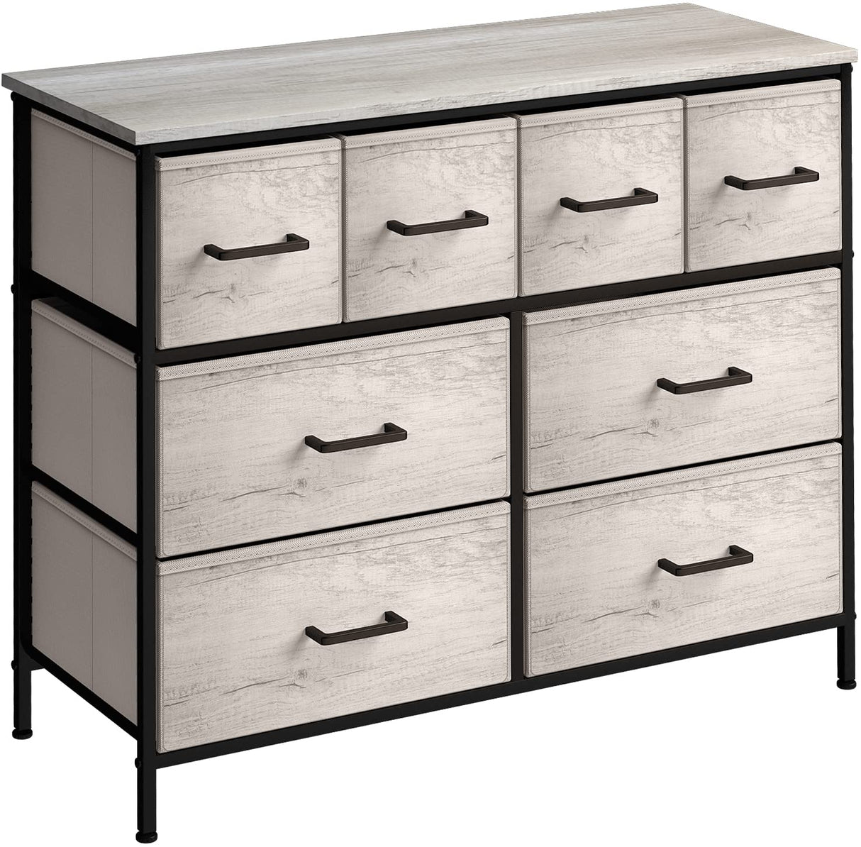 Dresser with 8 Faux Wood Drawers - Chest Organizer Unit with Steel Frame Wood Top
