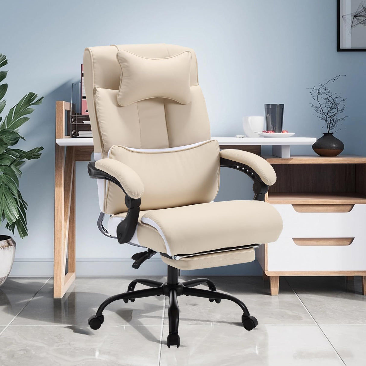 Office Chair with Foot Rest, High Back Ergonomic Reclining Executive Office Desk Chair
