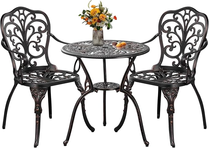 3 Piece Outdoor Bistro Set, Cast Aluminum Outdoor Bistro Table