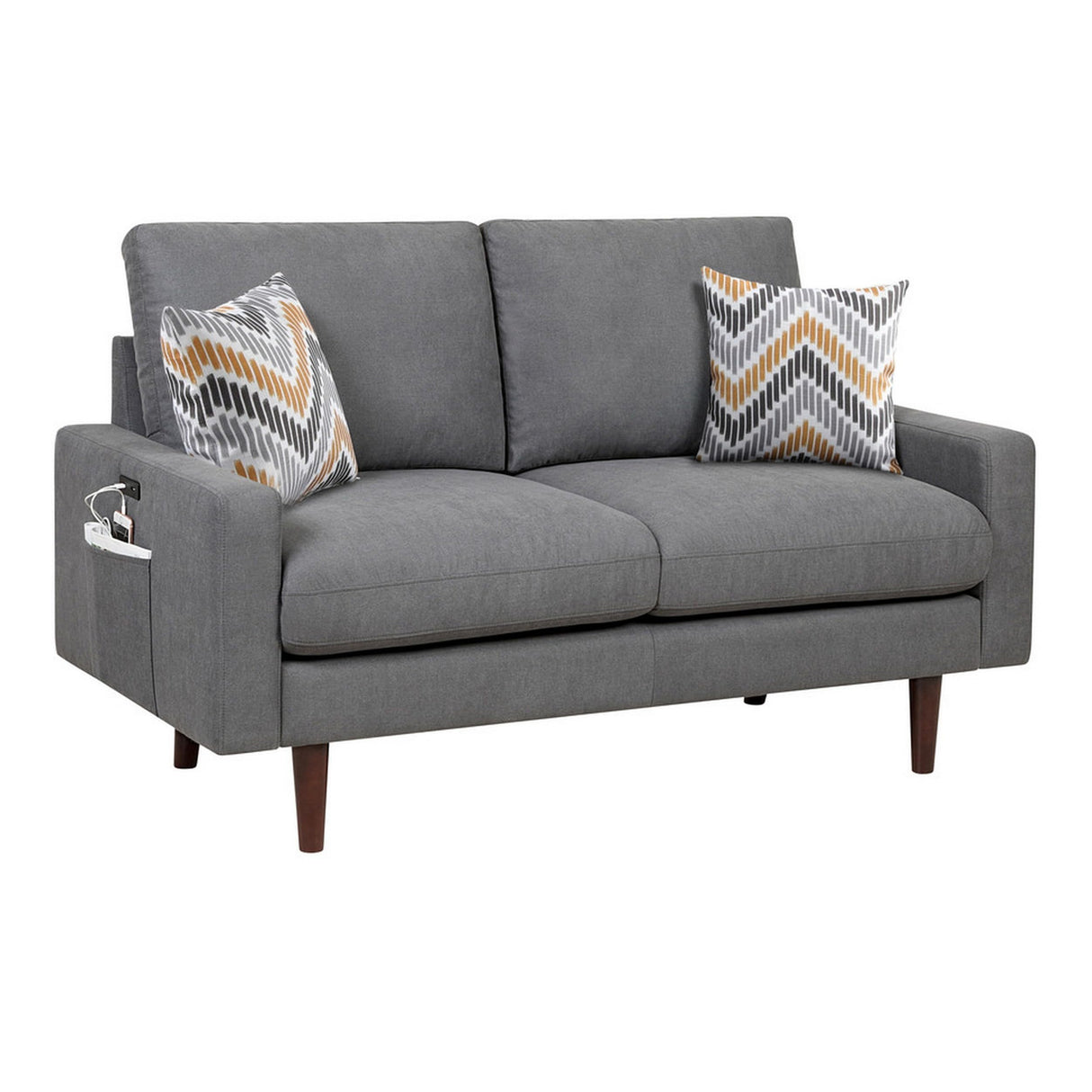 Benjara NIU 59 Inch Loveseat, 2 Throw Pillows, Cushioned Seats
