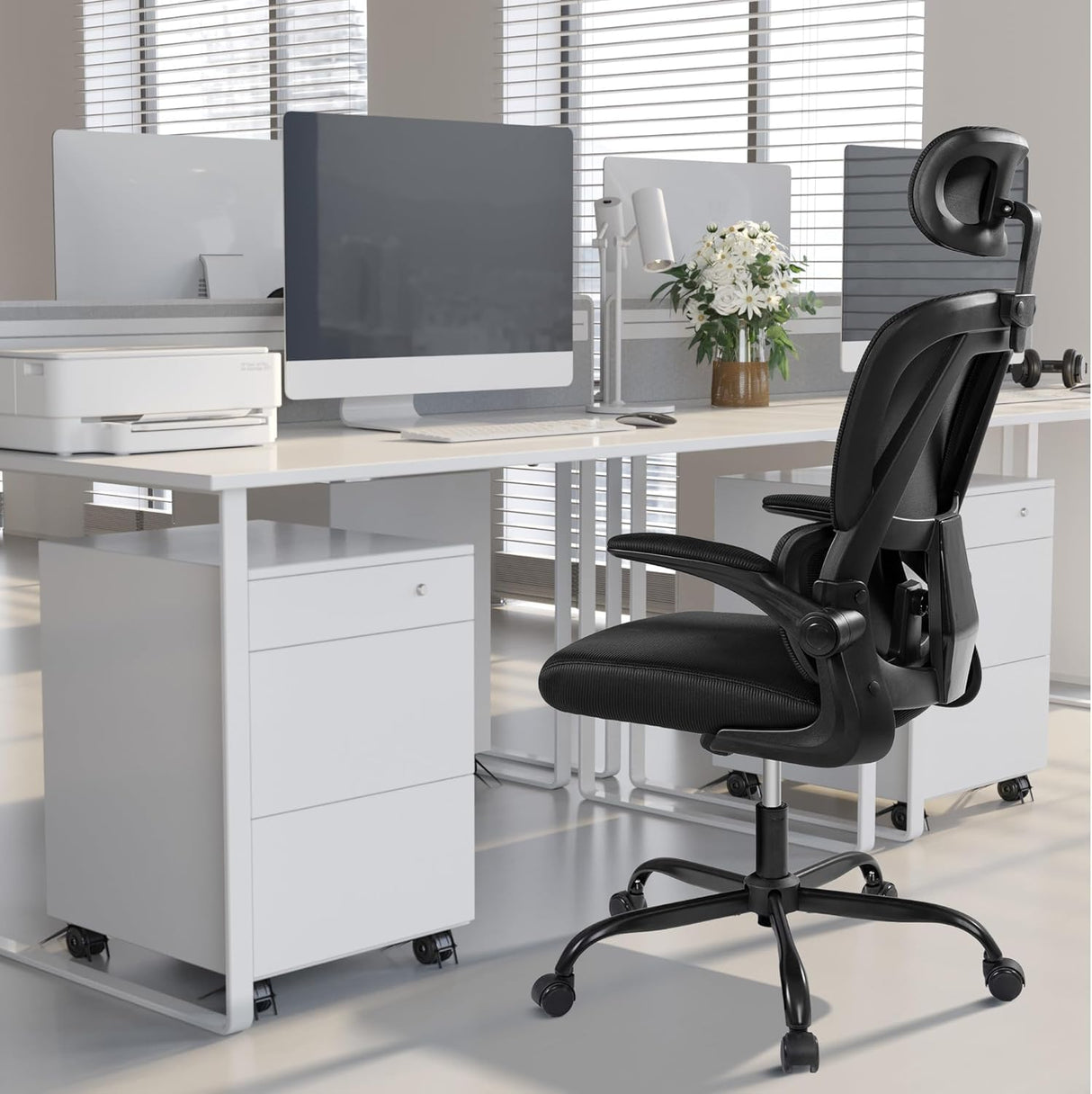 Ergonomic Office Chair, High Back Desk Chair with Adjustable Headrest and Flip-Up Arms