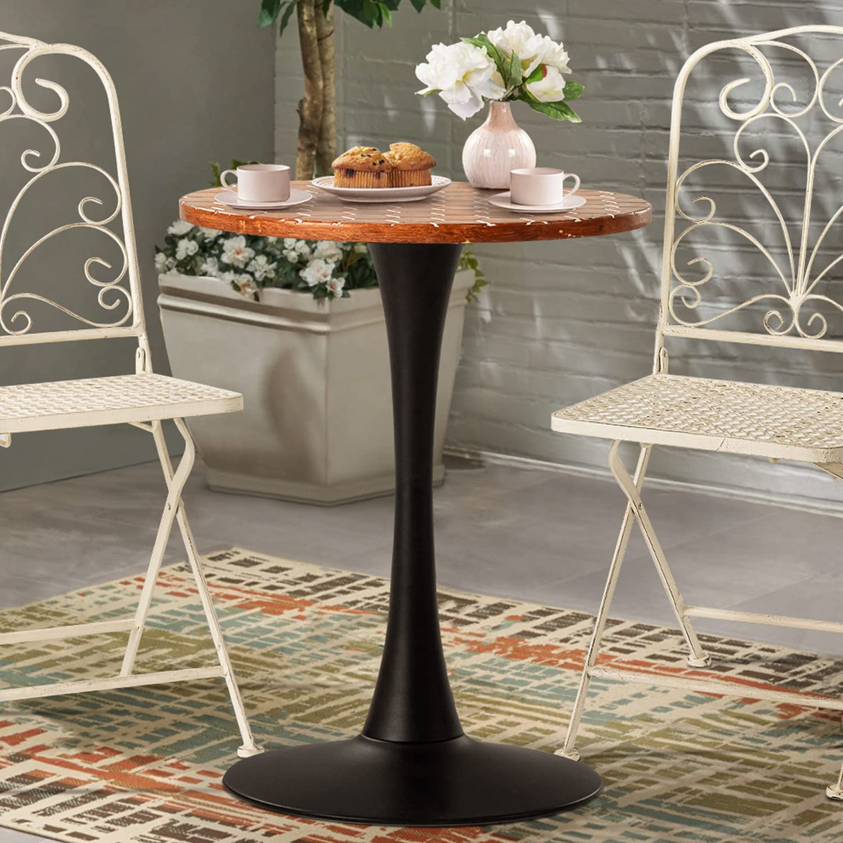 COSIEST Outdoor Honeycomb Bar Table Mosaic Garden Side Table Small Patio Round MgO Table for Yard or Lawn (Reddish Brown) - Bircata