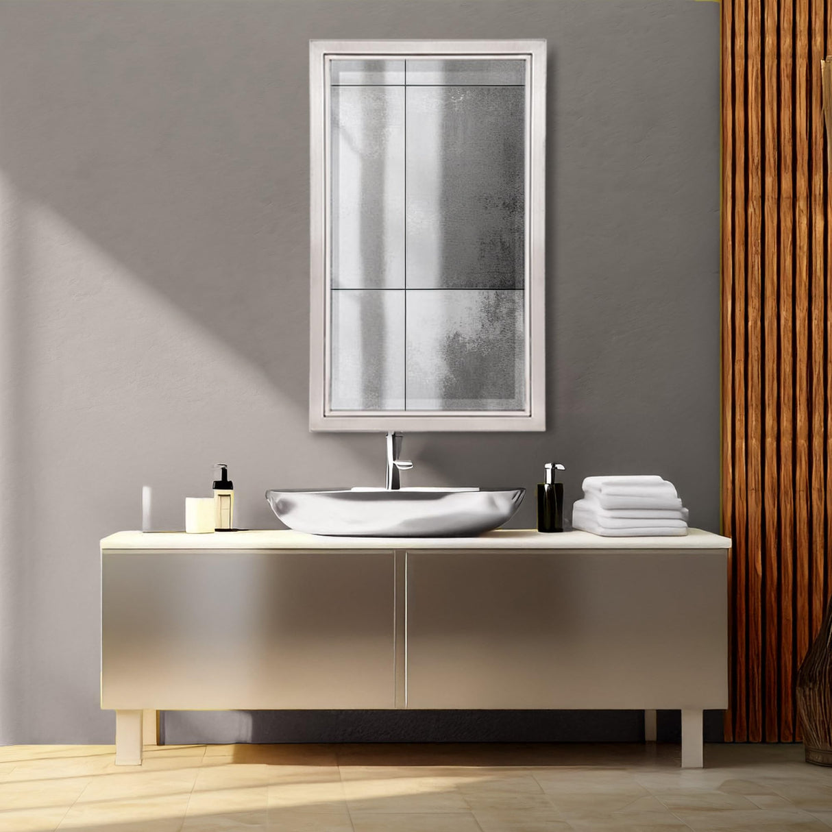 Brushed Nickel with Chrome Recessed Medicine Cabinet Mirror - Stainless Steel Bathroom
