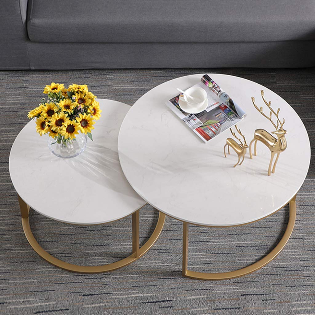 Modern Round Coffee Table Sets Marble Stacking Nesting Tables Wrought Iron Frame