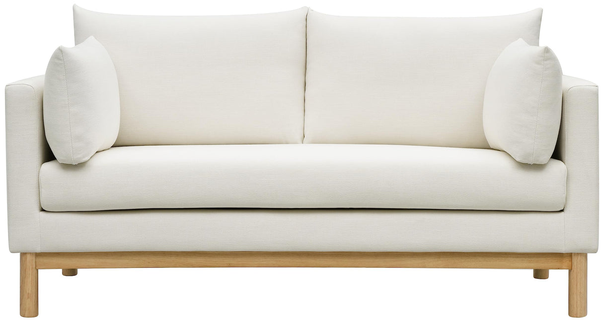 157Cream-L Langham Collection Mid-Century Modern Linen Textured Fabric Upholstered Loveseat, Cream Linen Textured Fabric, Natural Finish Wood Base, 66" W x 33.5" D x 33" H, Cream