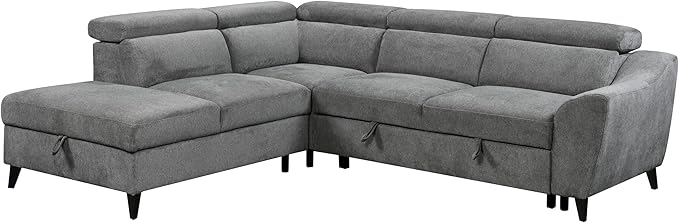 Wrenley Chenille Sectional Sofa w/Sleeper and Storage in Gray