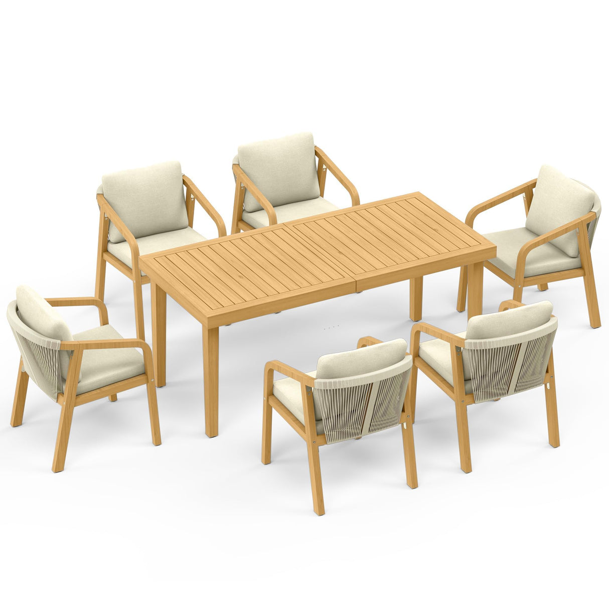 9 7-Piece Patio Dining Set, Acacia Wood Table and Chairs for Outdoor Lawn Backyard9