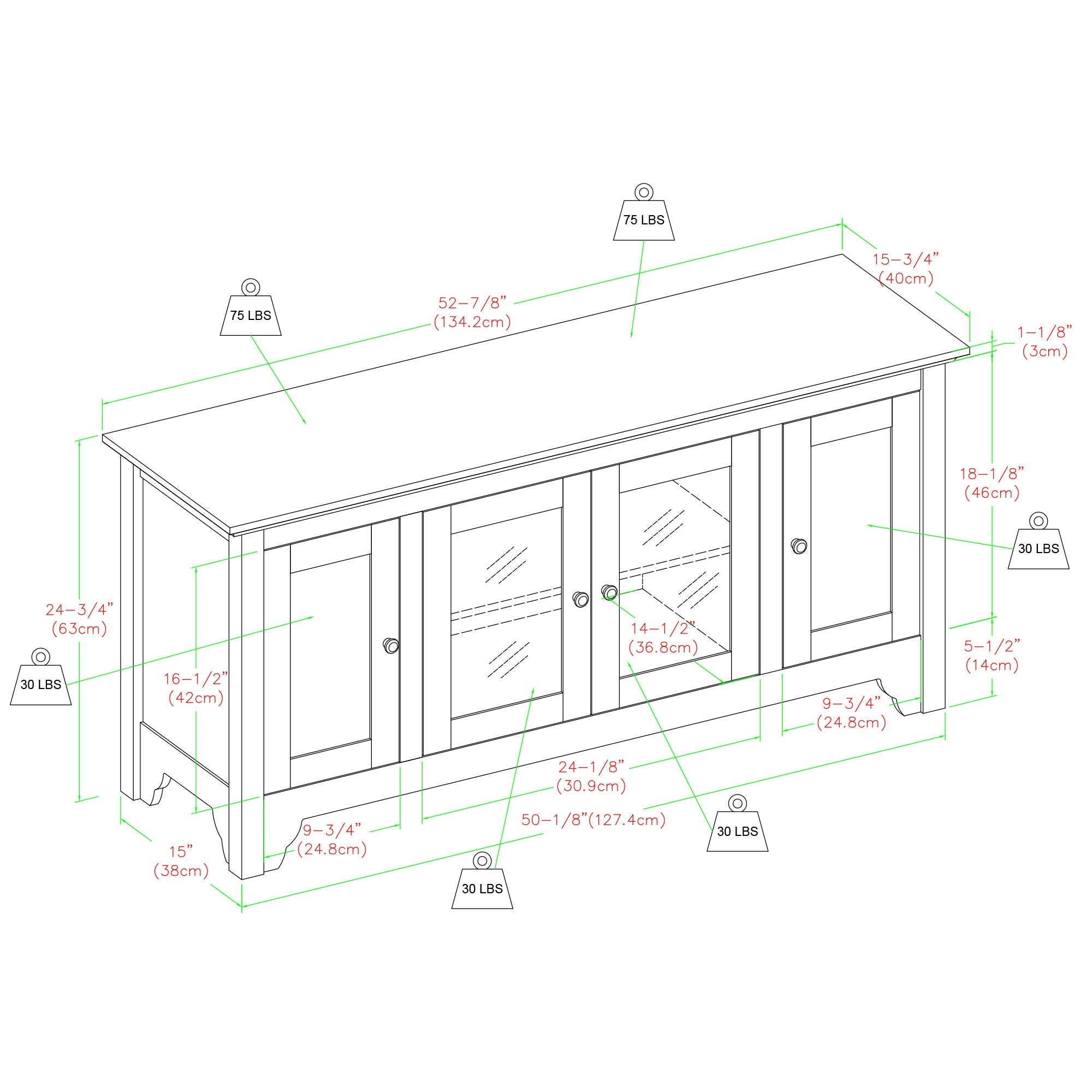 Wood Universal TV Stand with Storage Cabinets for TV's up to 58" Flat Screen Living Room