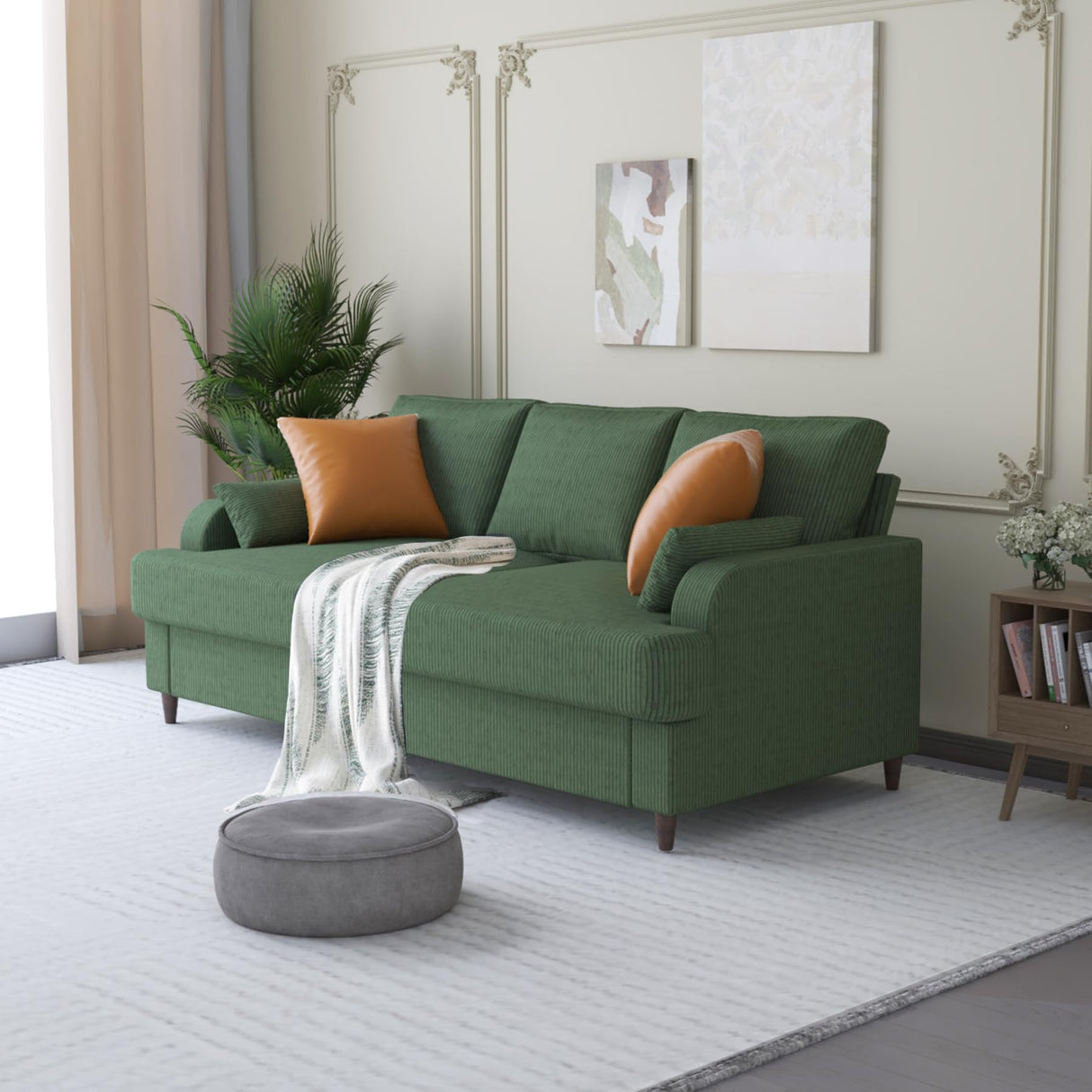 Modern Corduroy Sofa, Couch for Living Room, 3 Seater Sofa