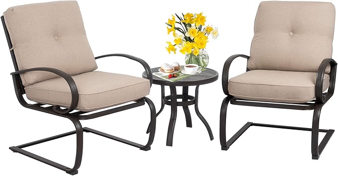 3Pcs Outdoor Patio Bistro Set Springs Motion Chairs and Round Table Set