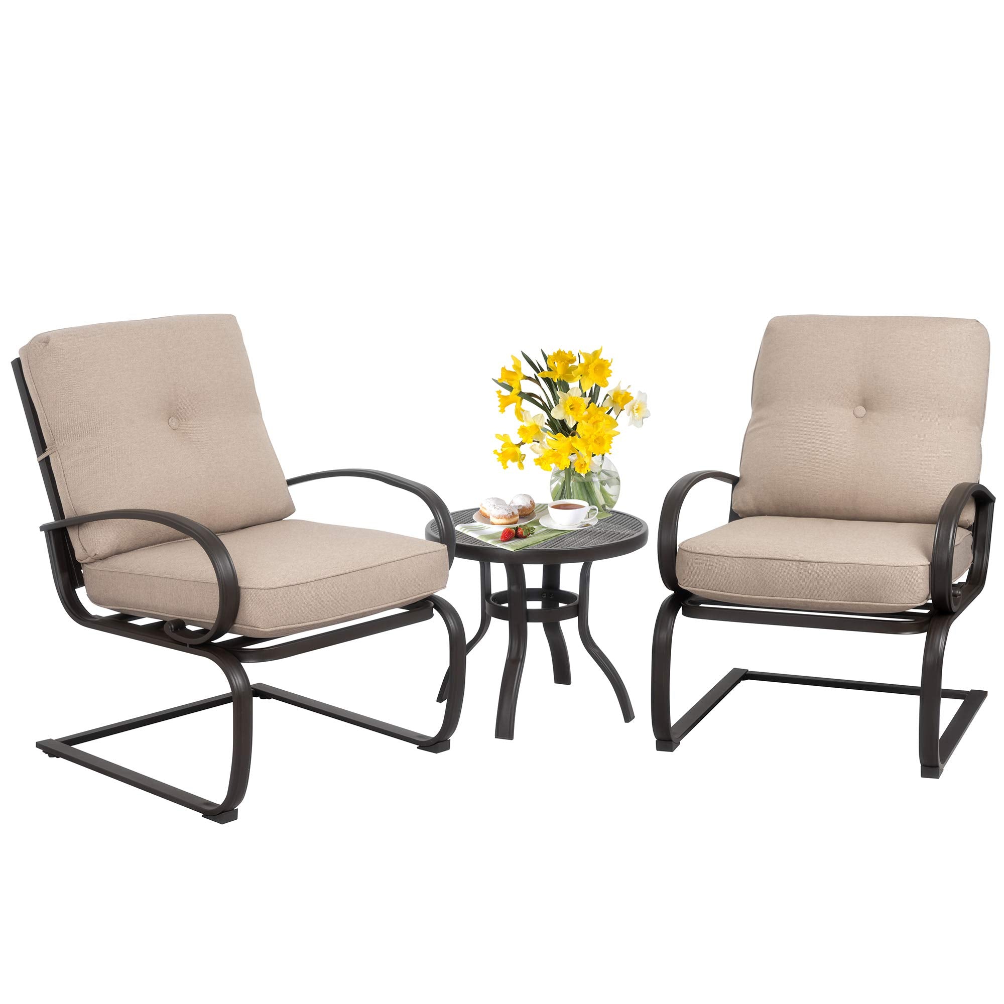 3Pcs Outdoor Patio Bistro Set Springs Motion Chairs and Round Table Set
