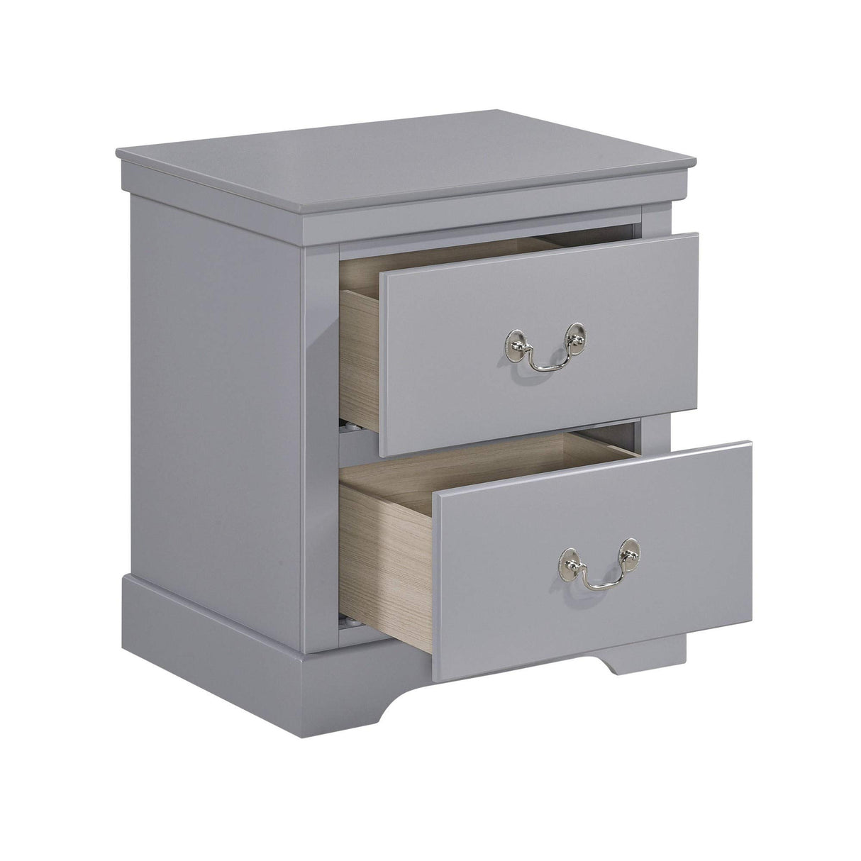 2 Drawer Wooden Nightstand with Metal Drop Handles and Bracket Feet, Gray