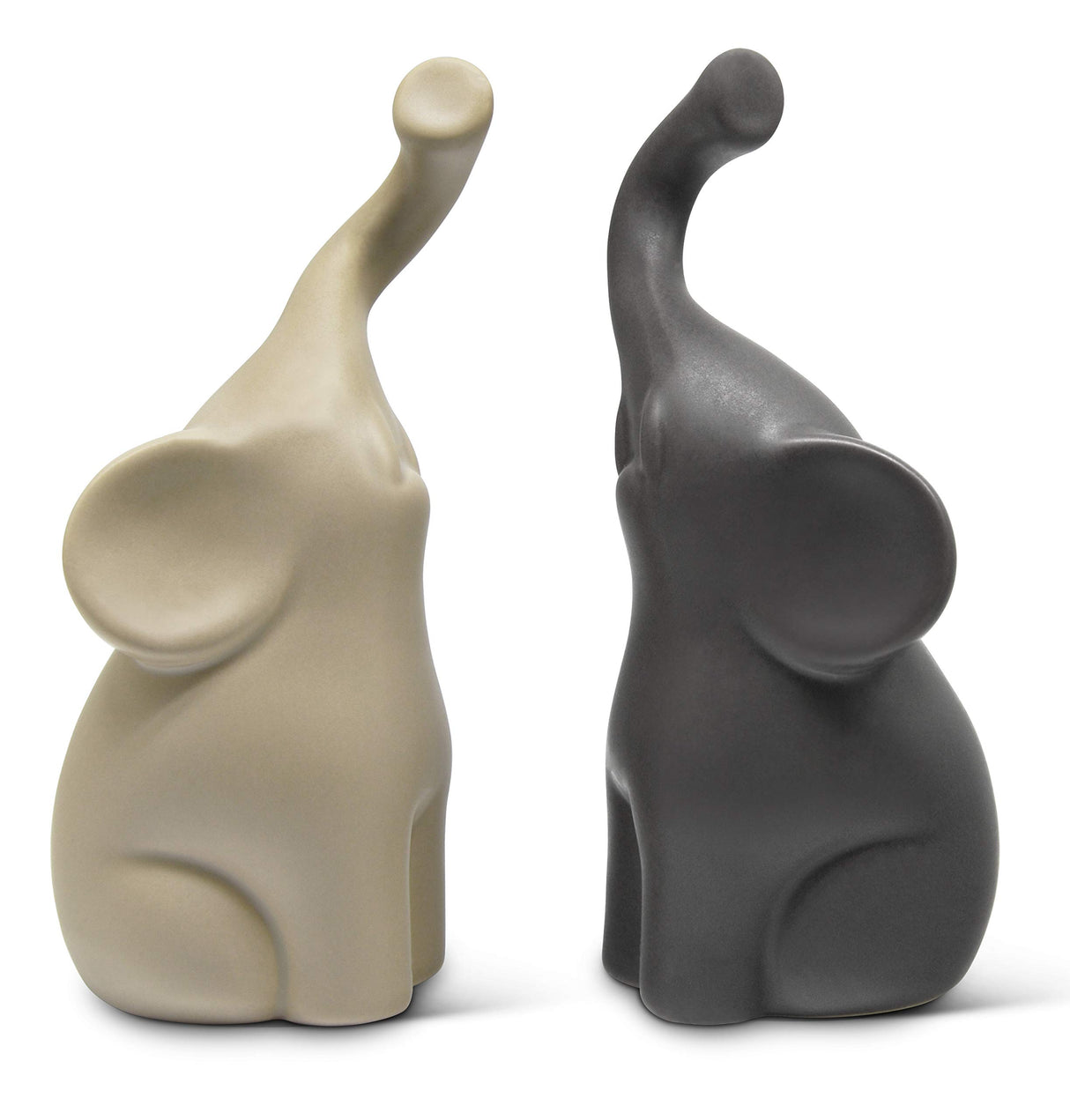 Loving Pair of Elephants in Beige & Grey - Modern Ceramic Sculpture - Figurine as a Set
