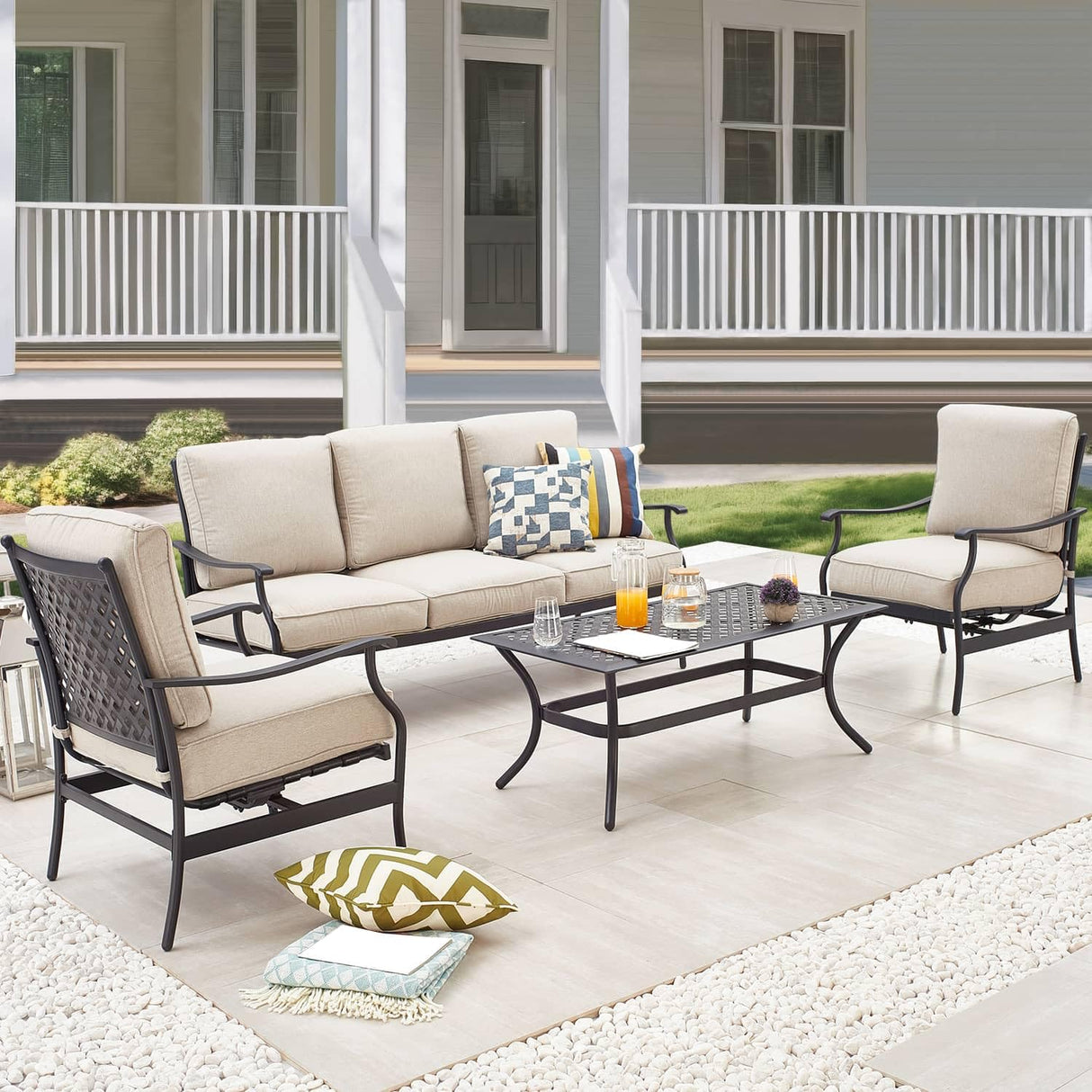 Patio Conversation Set 4Pcs Cushioned Outdoor Furniture Sets