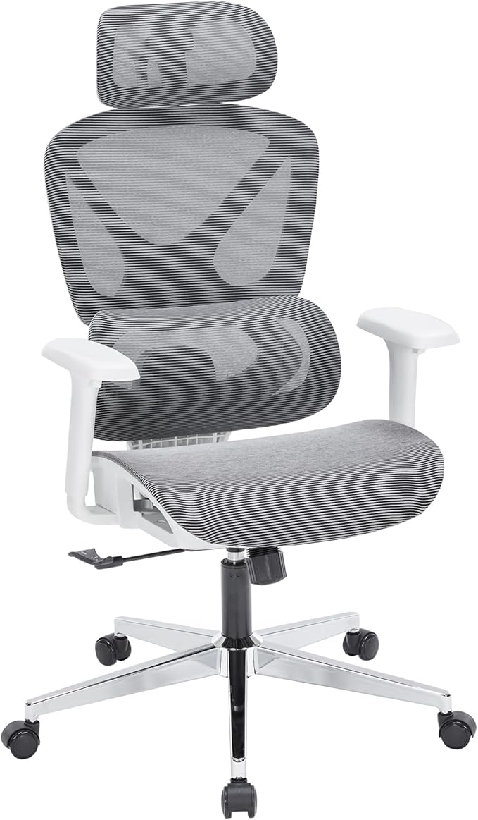 Office Computer Chair with Footrest, Mesh Swivel Backrest, Adjustable Backrest and Lumbar Support, Comfortable Adjustable Headrest with Armrests for Home