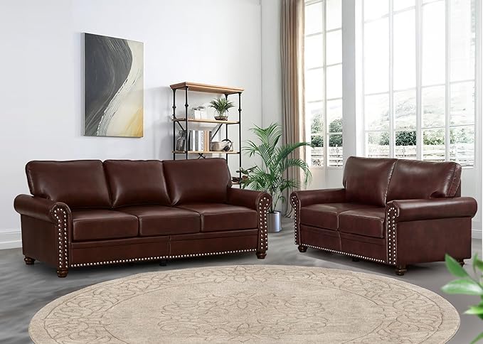 2 Piece Faux Leather Sofa Set,Modern Couch and Loveseat Sets