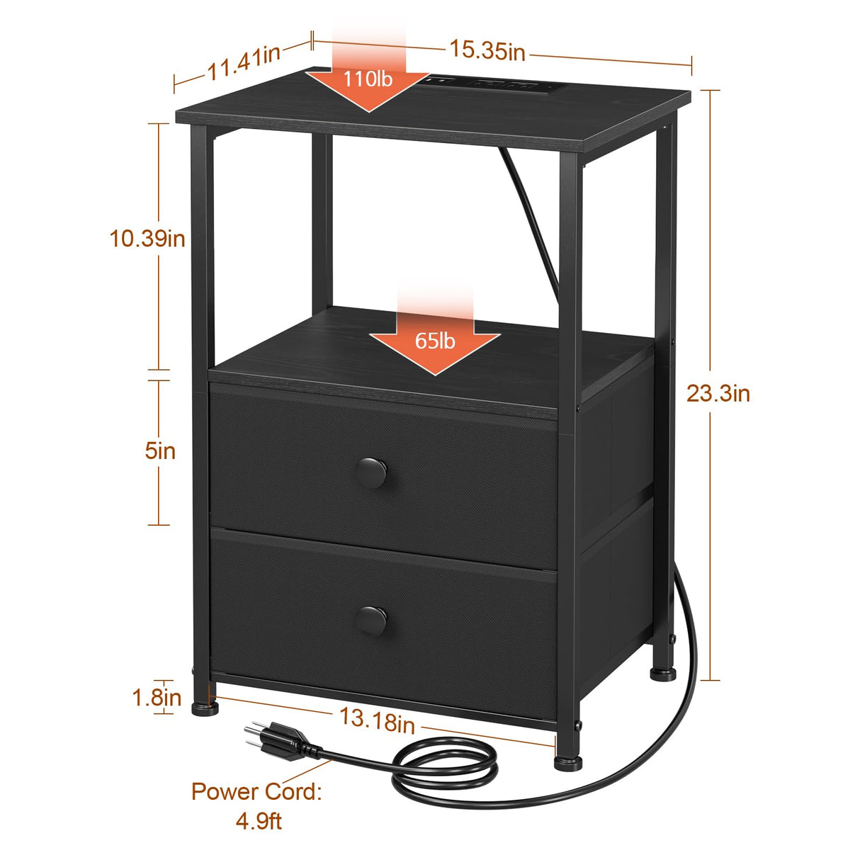 Night Stand Set 2, LED Nightstand with Charging Station