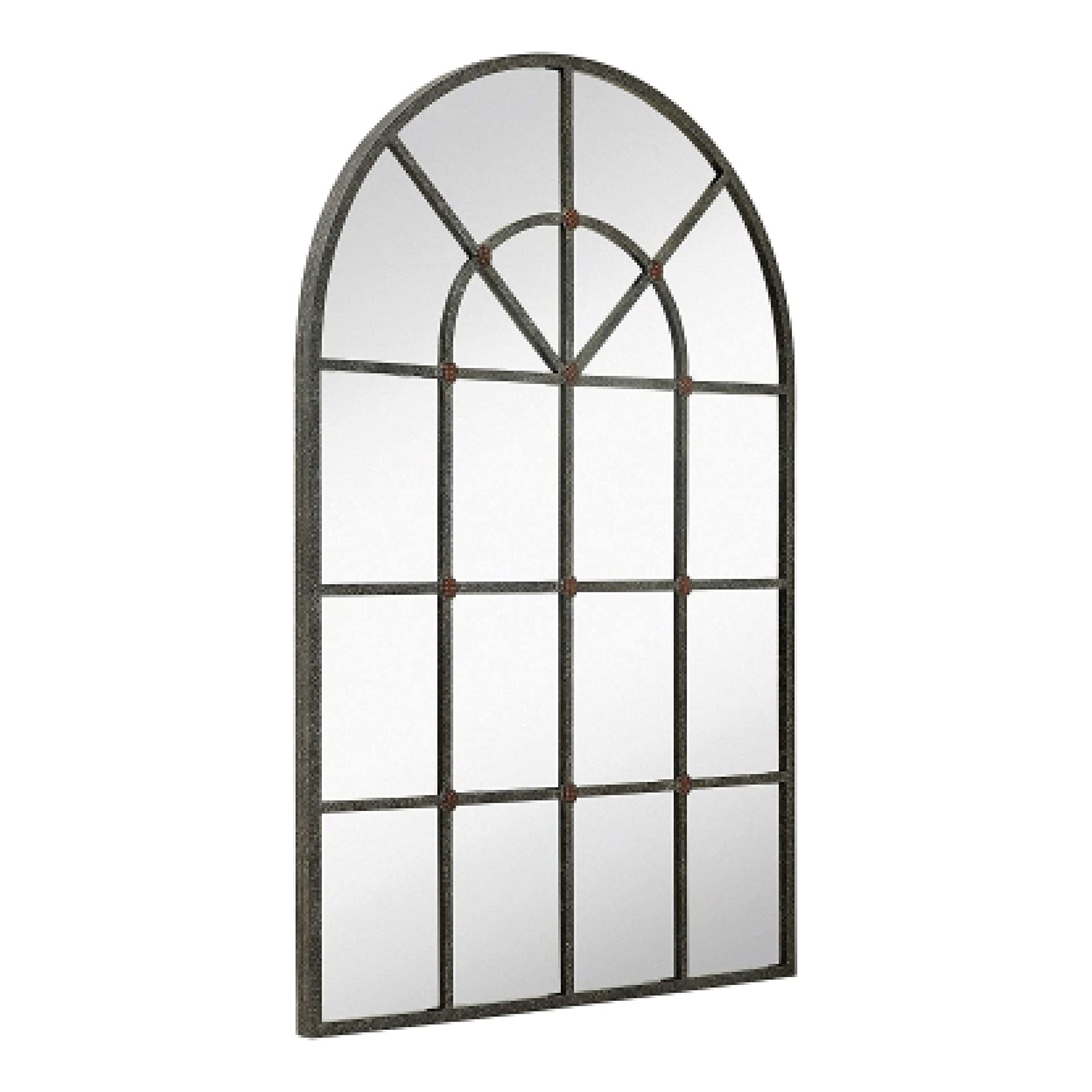 Metal 28x42 inch Classic Glass, Iron Arched Top Mirror | Large Decorative Window Mirror | Arch Wall Mirror for Home Decor | Wall-Mounted Hanging Vanity Entryway Mirrors