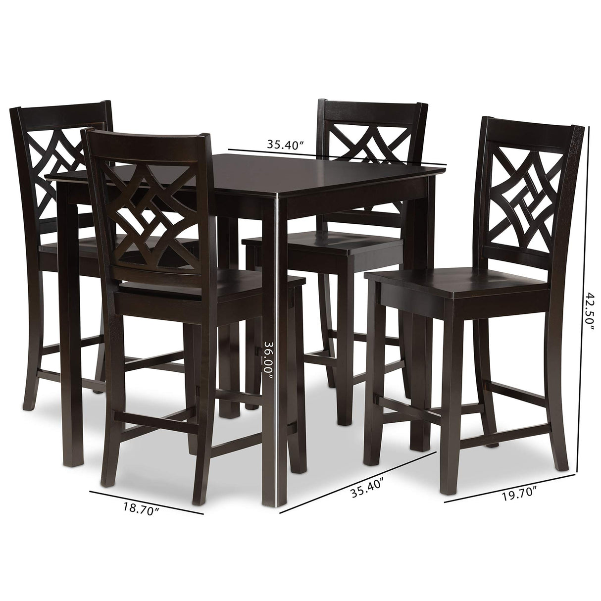 Set - Dark Brown Finished Wood 5-Piece Pub Set