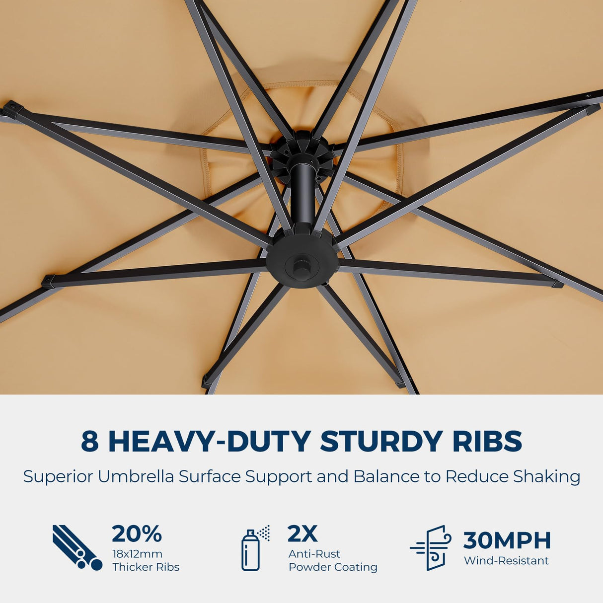 10ft Solar Lights Offset Cantilever Patio Umbrella - w/Light and Base