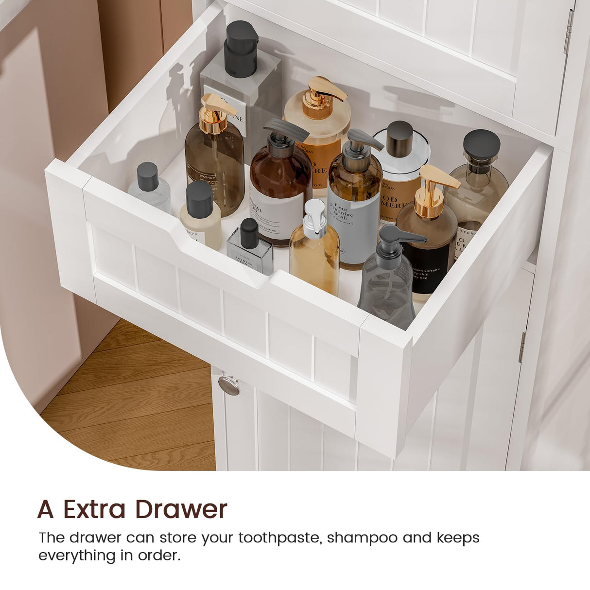 Storage Cabinet, Bathroom Cabinet with 2 Doors & 1 Drawer, Storage Cabinet with Adjustabl